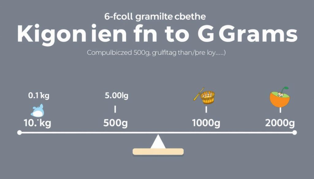 Infografika pokazująca przeliczanie różnych wartości kilogramów na gramy