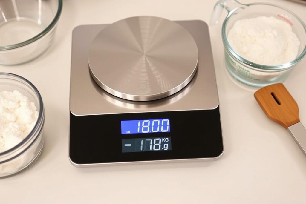 Waga kuchenna pokazująca przeliczanie większych wartości gramów na kilogramy