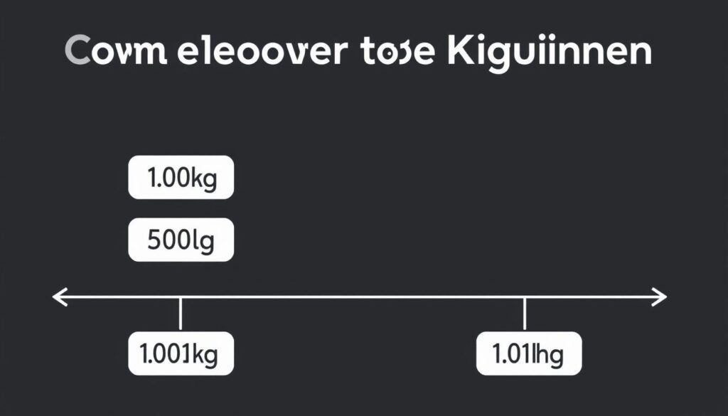 Wizualizacja przeliczania różnych wartości gramów na kilogramy